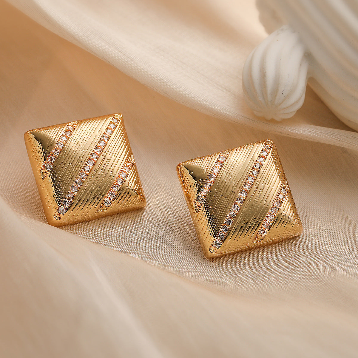 Minimalist Geometric Gold-Plated Zircon Stud Earrings for Women with Micro-Pavé Setting