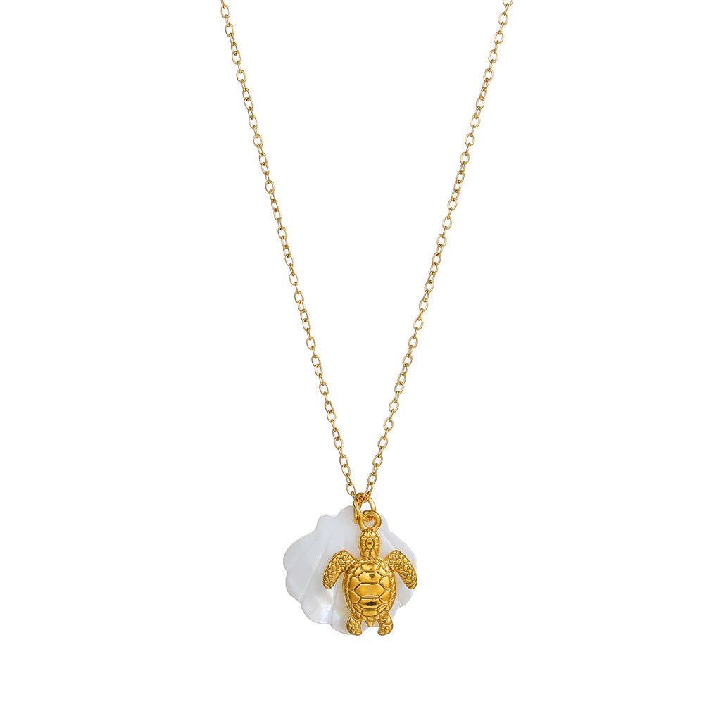 Casual Titanium Steel PVD Animal Pendant Necklace with Shell Elements for Women