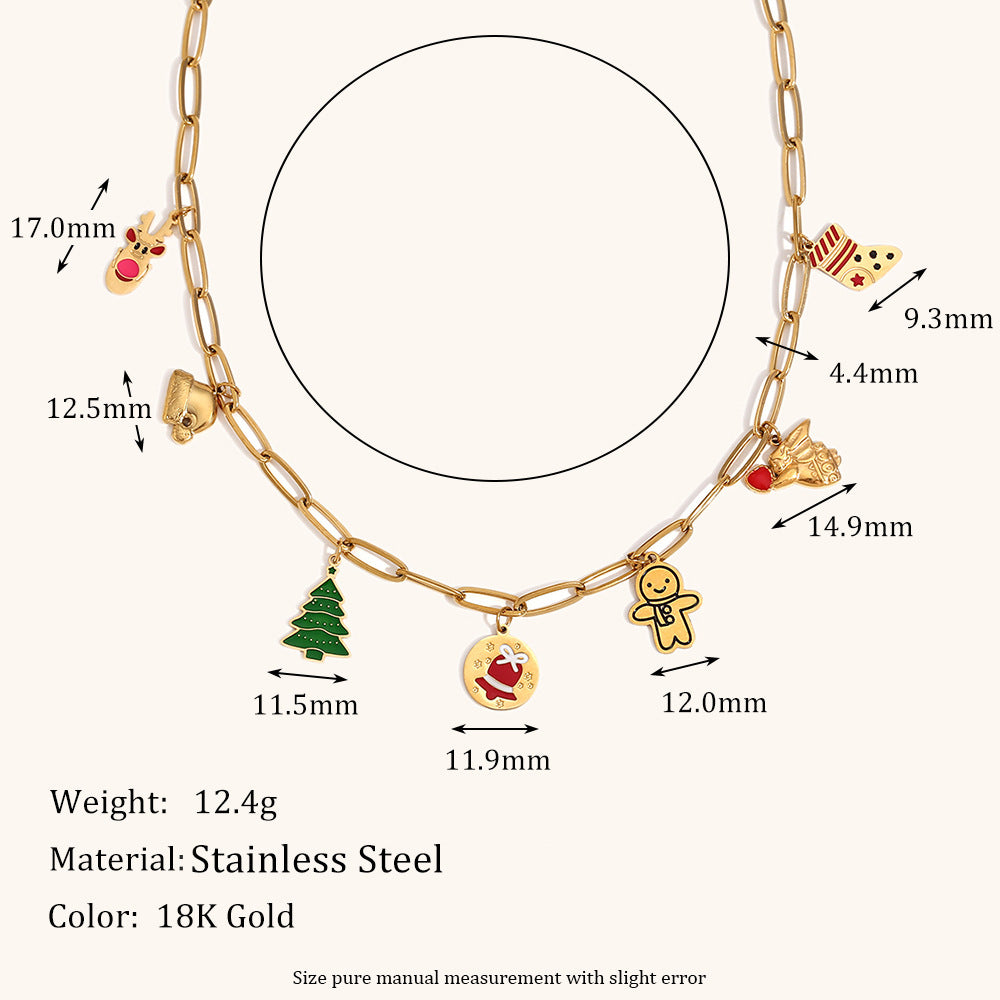 Pulsera minimalista geométrica de acero inoxidable enchapado en oro de 18 quilates con dije de copo de nieve navideño