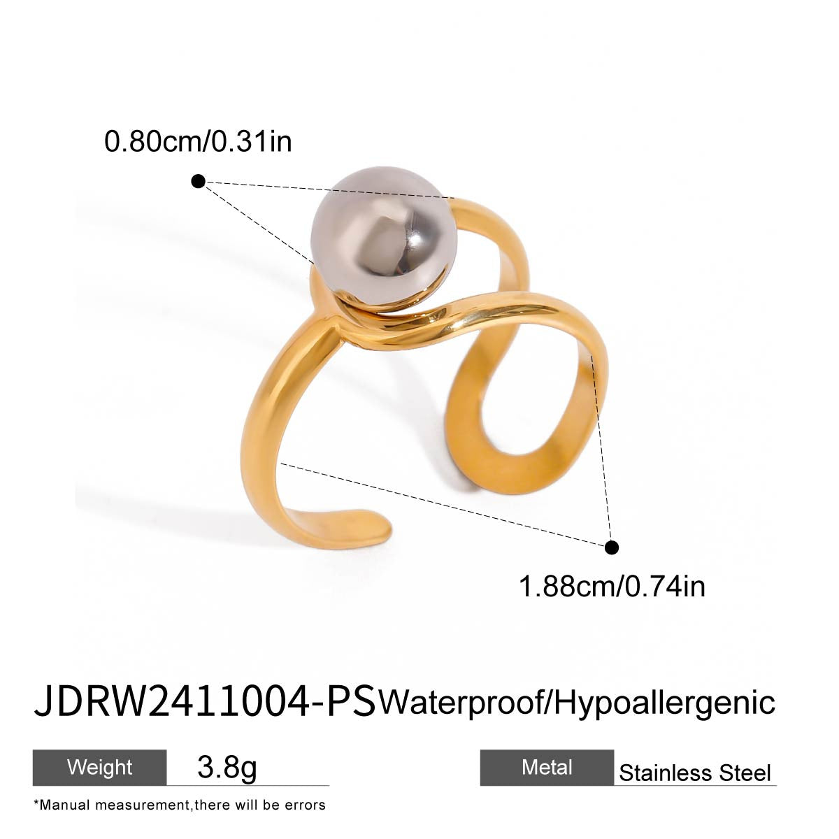 Anillo de acero inoxidable geométrico de inspiración vintage con acabado chapado para mujer