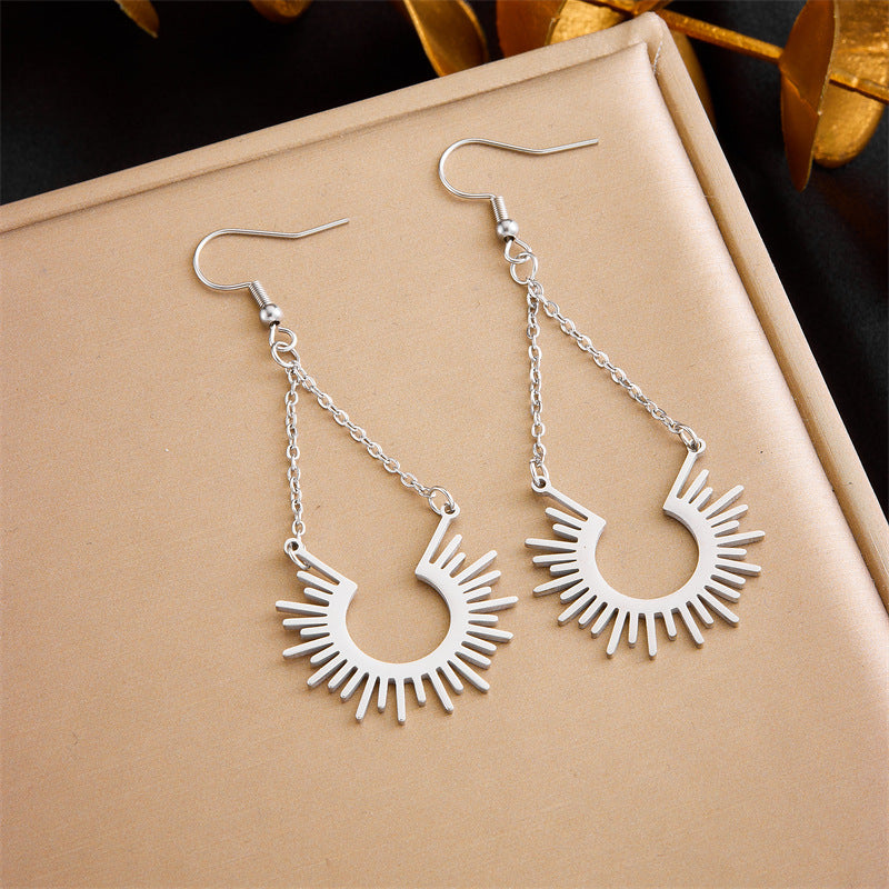 Minimalist Gold Plated Stainless Steel Floral Star Geometric Drop Earrings for Women