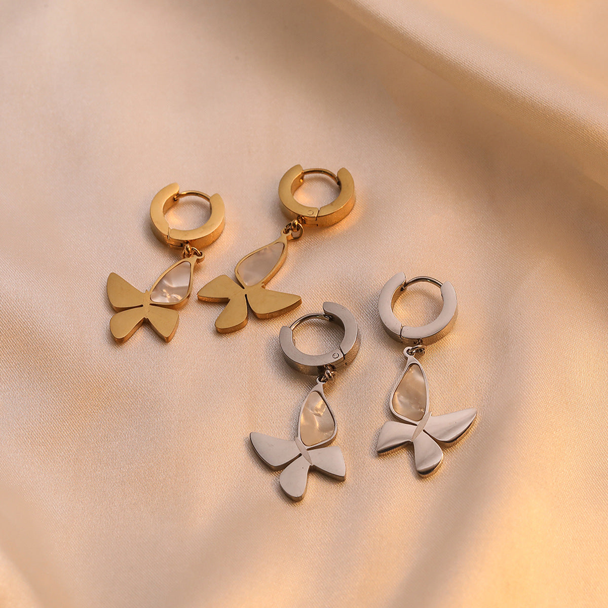Minimalist Butterfly-Shaped Titanium Steel Earrings for Women with Real Gold Plating, Instagram-Style Fashion Accessory