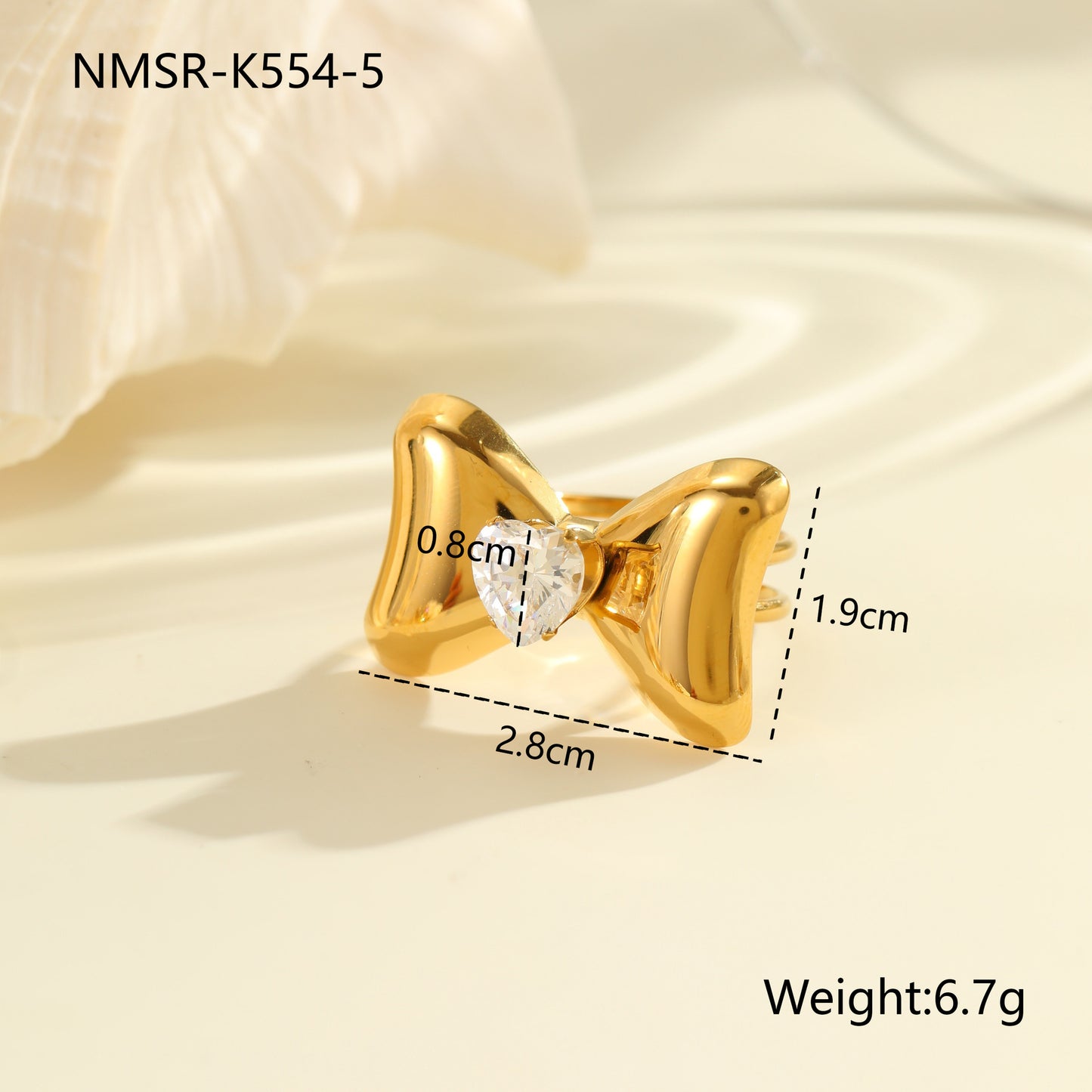Anillo de Acero Inoxidable con Zirconia en Forma de Lazo, Chapado en Oro de 18K, Ajustable, Abierto, para Mujer