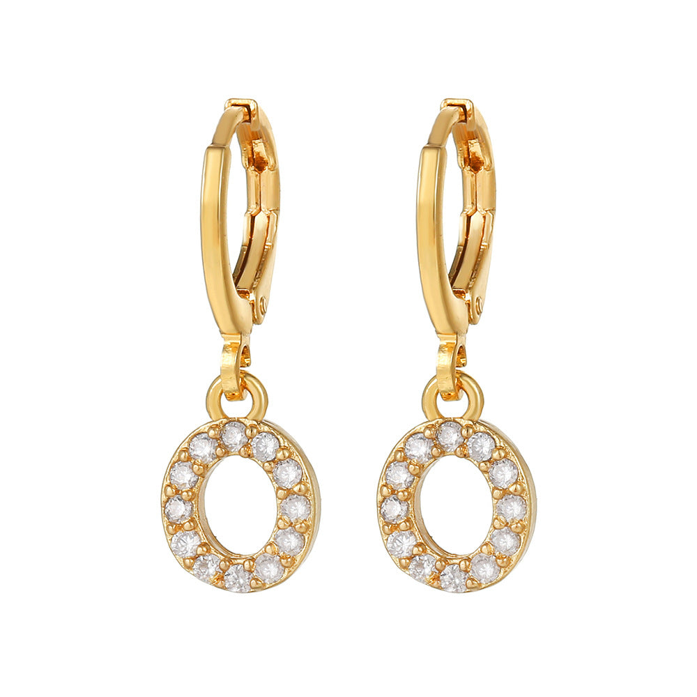 Minimalist Elegant Gold Plated Brass Micro-Inlaid Cubic Zirconia Letter Hoop Earrings for Women