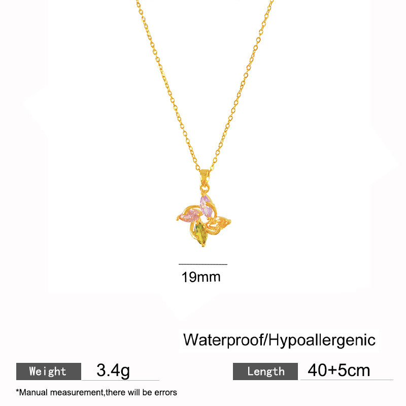 Minimalist Elegant Geometric Micro-Inlay Cubic Zirconia Plated Titanium Steel Necklace for Women