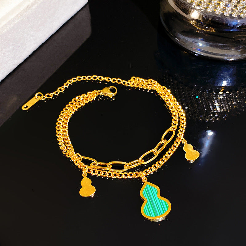 Minimalist Sweet Green Gourd Double Layer Titanium Steel Bracelet