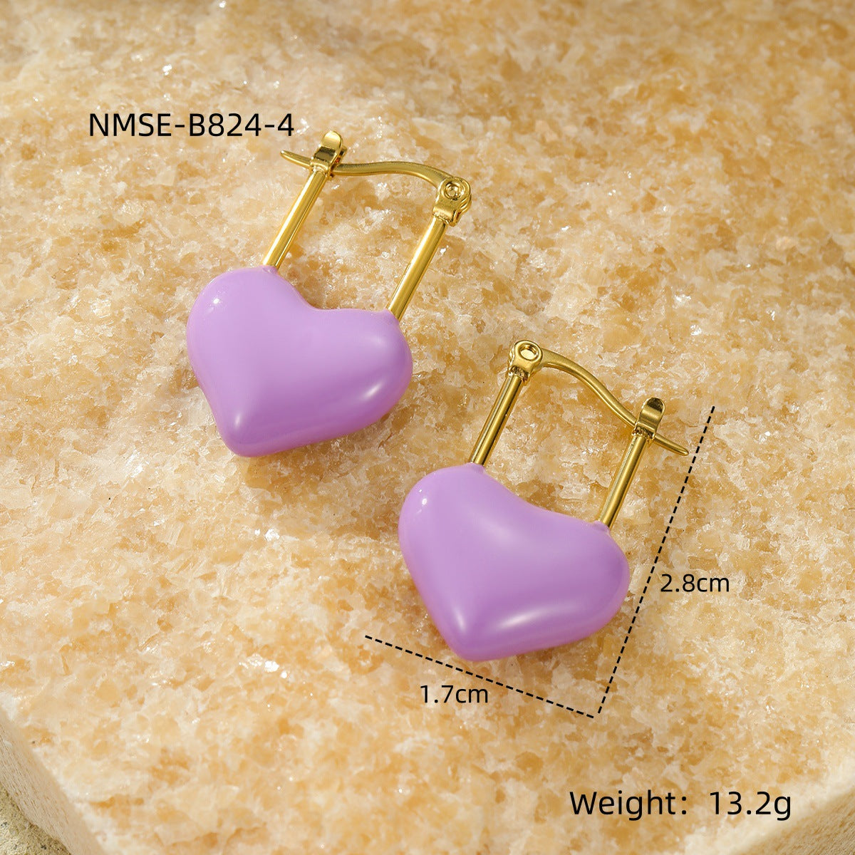 Orecchini a perno da donna in acciaio inossidabile placcato oro 18 carati e smalto a forma di cuore in stile vintage