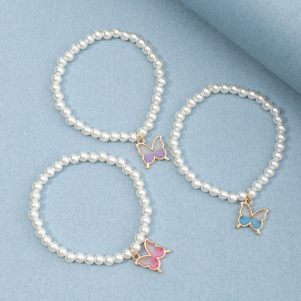 Set di Braccialetti per Bambini a Forma di Farfalla in Resina con Perle, per Ragazze dai 3 ai 10 Anni