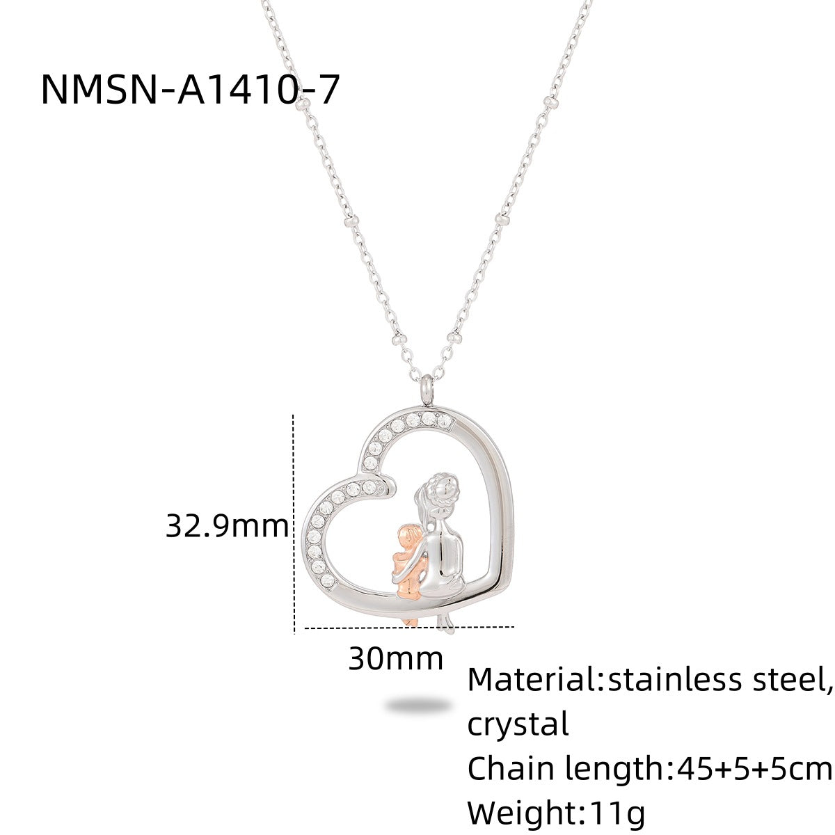 Collar con Colgante Minimalista de Acero de Titanio en Forma de Corazón para Mujer con Incrustaciones de Diamantes de Imitación y Acabado Chapado