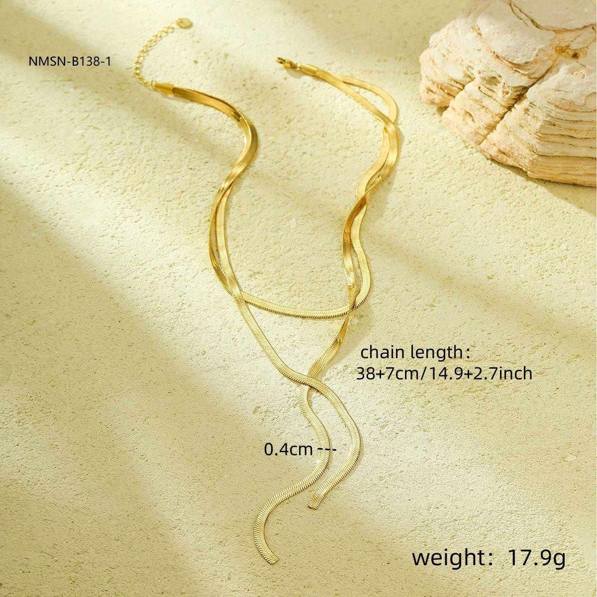 Collana a catena piatta regolabile a serpente da donna in acciaio inossidabile con finitura placcata, collana lunga con pendente in stile ufficio alla moda