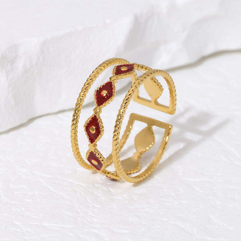 Anillo Ajustable de Acero Inoxidable con Esmalte de Ojo Turco a la Moda y Acabado de Acero de Titanio para Mujer
