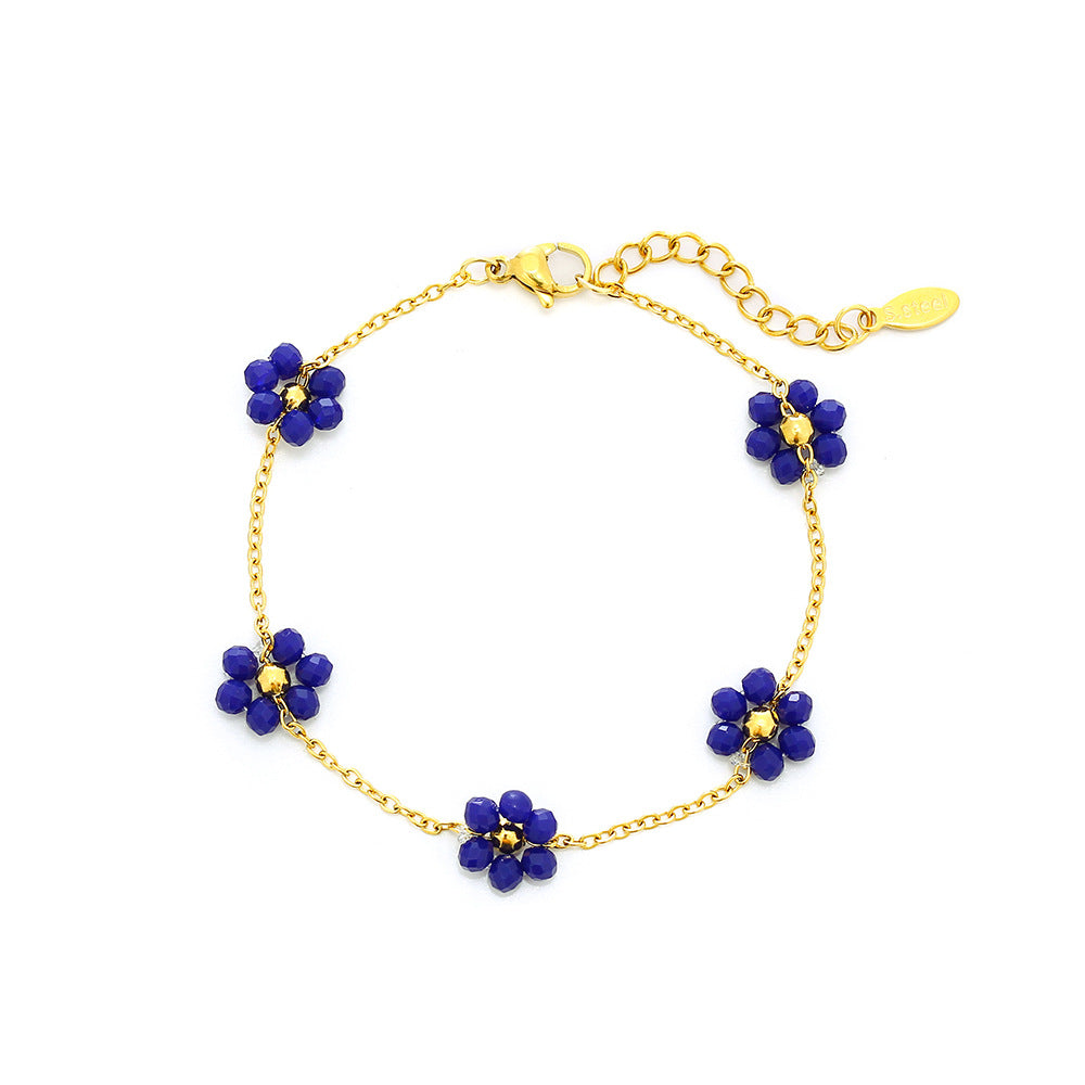 Bracciale alla moda unisex in acciaio al titanio placcato con motivo a petali floreali per abbigliamento casual estivo
