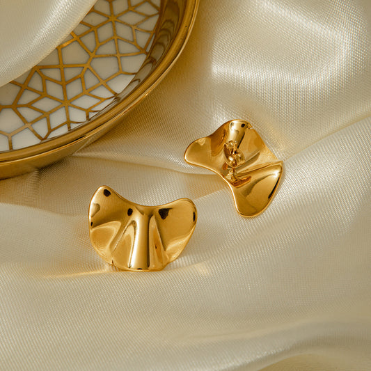 Pendientes de tuerca de acero inoxidable con textura irregular geométrica chapados en oro de 18 quilates estilo Ins para mujer