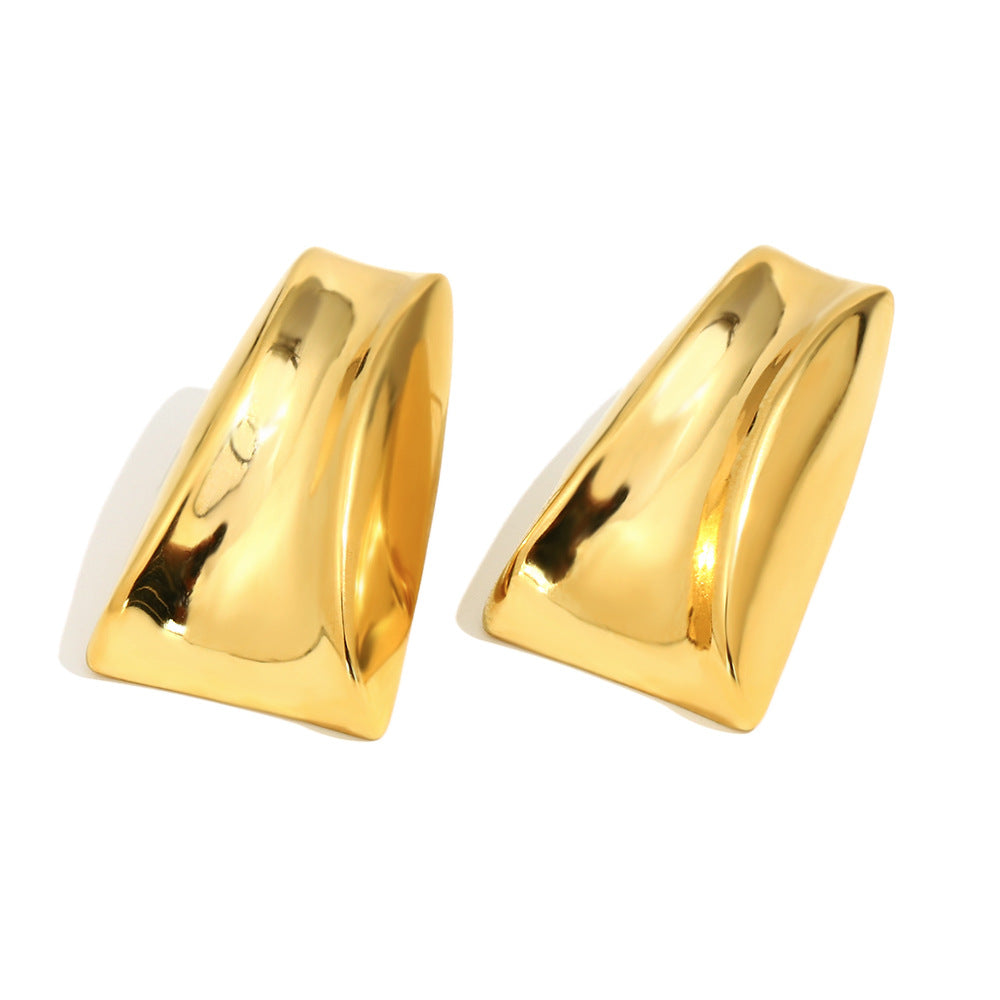 Minimalist Modern Geometric Stainless Steel Earrings with 18K Gold Plating, Trapezoidal Arc Design for Women