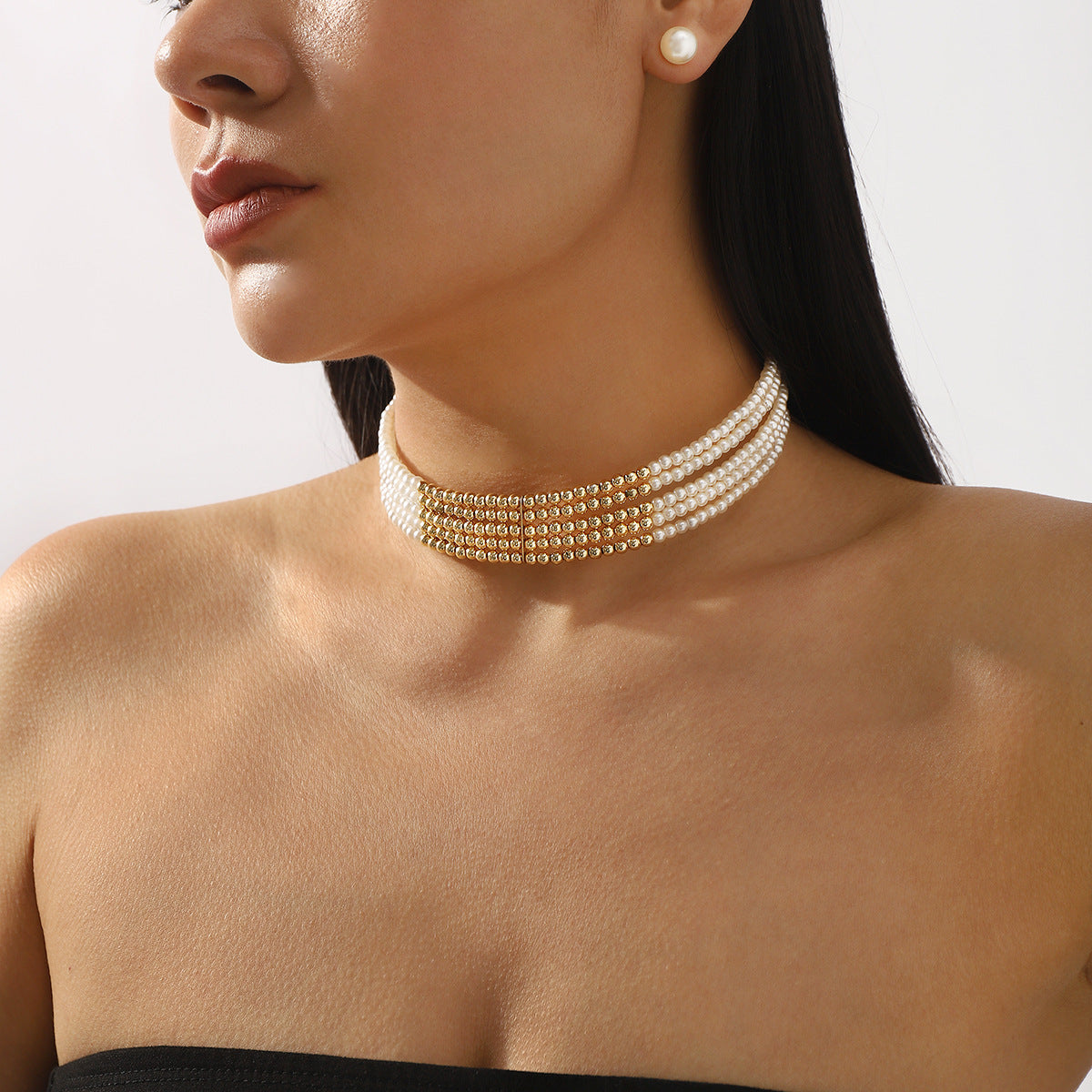 Minimalist Elegant Alloy Necklace Set with Simulated Pearl Accents for Women Featuring Pearl Chain and Round Design