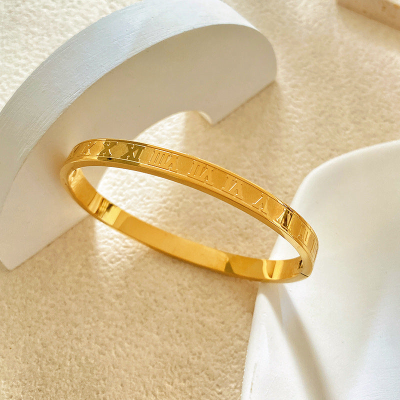 Minimalist Luxury Roman Number Titanium Steel Plated Bracelet