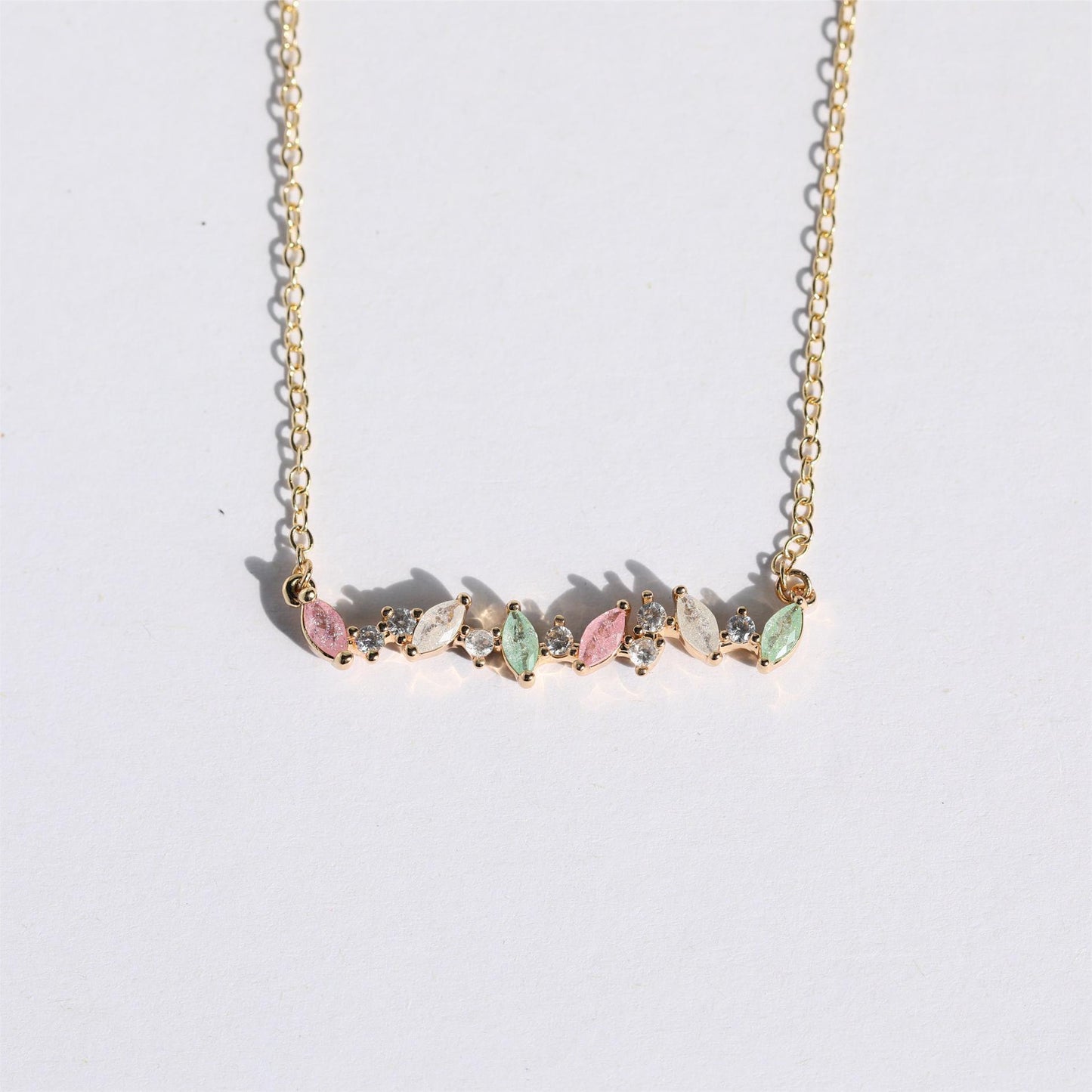 Minimalist Geometric Pendant Necklace for Women in Copper with Rhinestone Inlay and Plated Finish on O-Chain