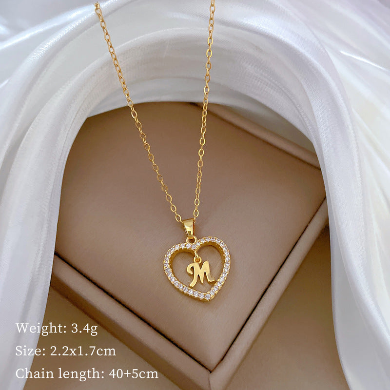 Collana di lusso in acciaio al titanio con cuore geometrico, strass e catena a labbra per donne e uomini