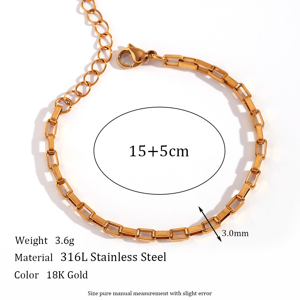 Minimalist Geometric Titanium Steel Bracelet for Women with 18K Gold Plated Box Chain and Sleek Line Design