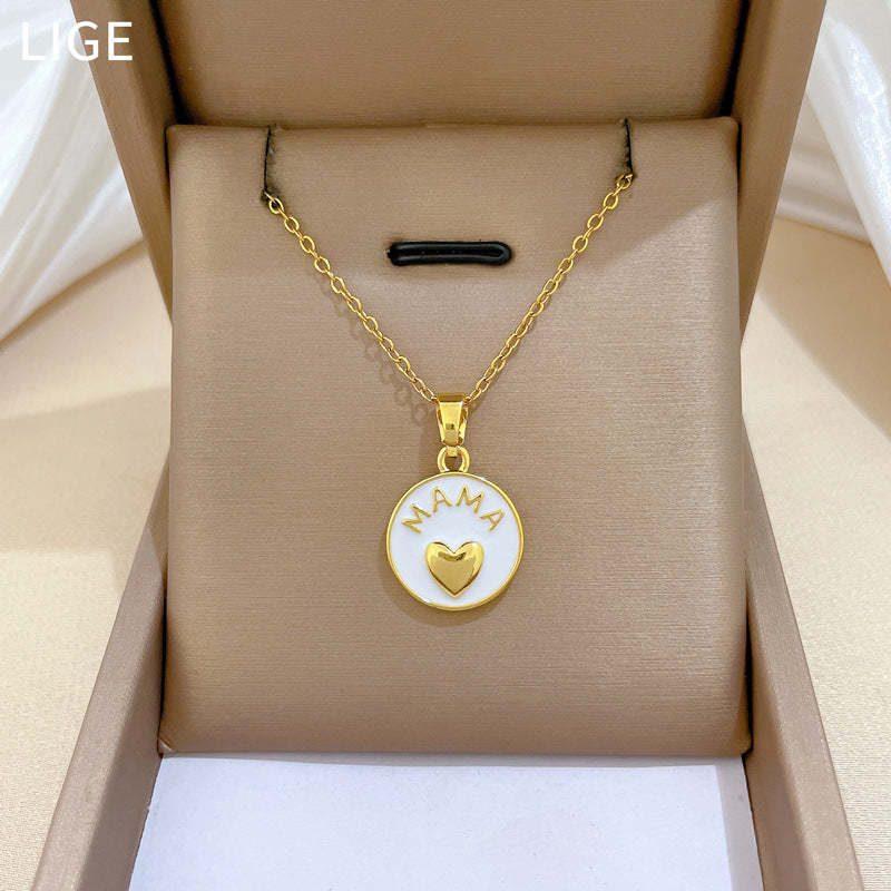 Sweet Minimalist Heart Drip Oil Rhinestone Pendant Necklace Titanium Steel Cable Chain for Unisex