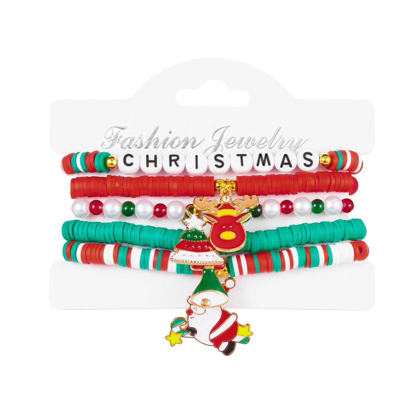 Handmade Alloy Christmas Tree Snowflake Santa Pendant Bracelet Set for Women with Festive Holiday Theme