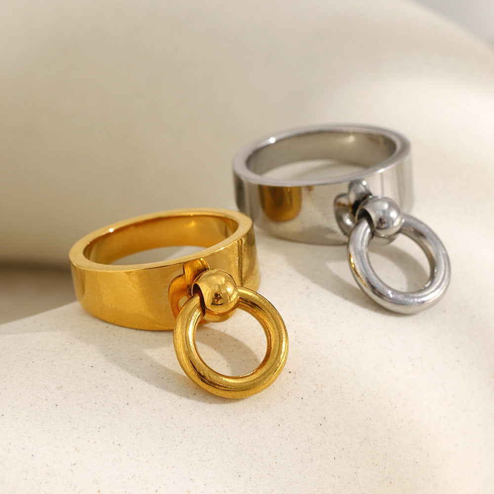 Anello rotondo geometrico in acciaio inossidabile placcato oro 18 carati minimalista da donna