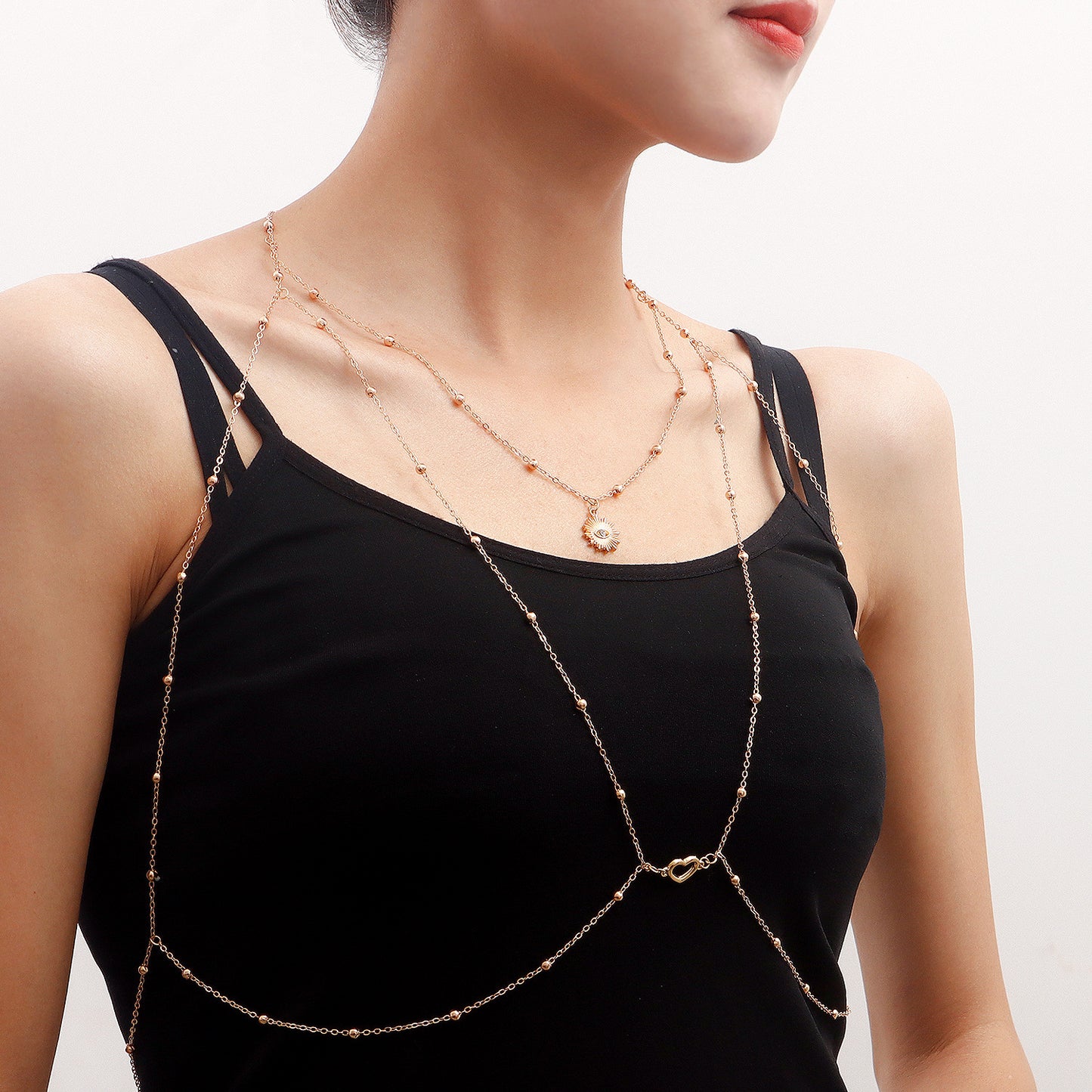 Minimalist Geometric Body Chain for Women with Alloy Beads and Plated Finish