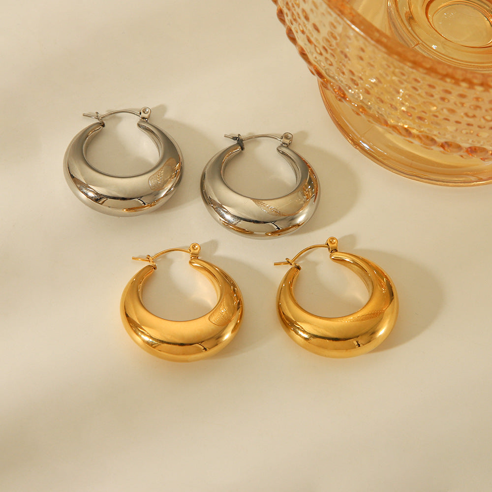 Minimalist Geometric Hollow Stainless Steel Gold-Plated Earrings for Women