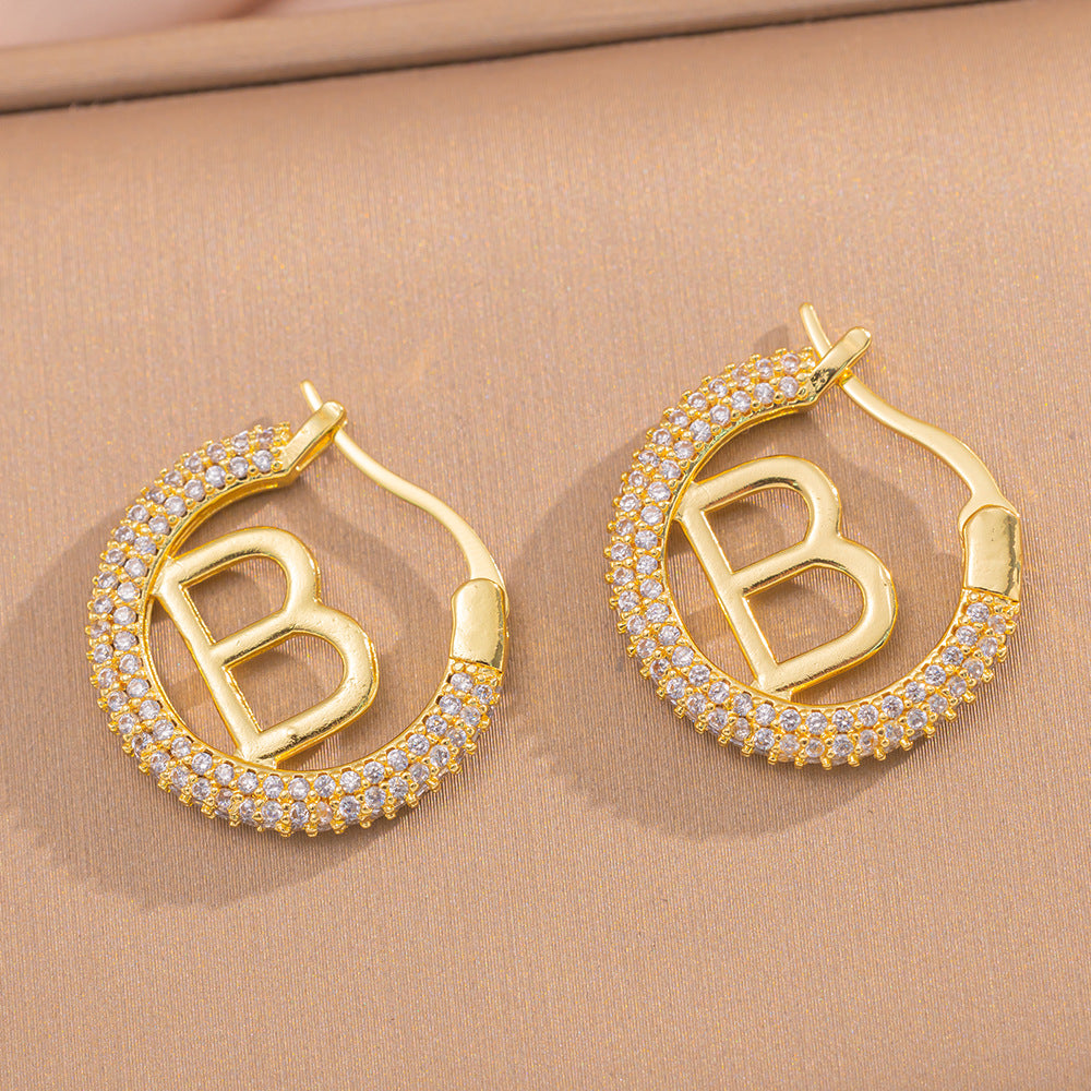 Minimalist Letter-Shaped Earrings for Women in Brass with 18K Gold Plating, Hypoallergenic Lightweight Luxury Ear Studs