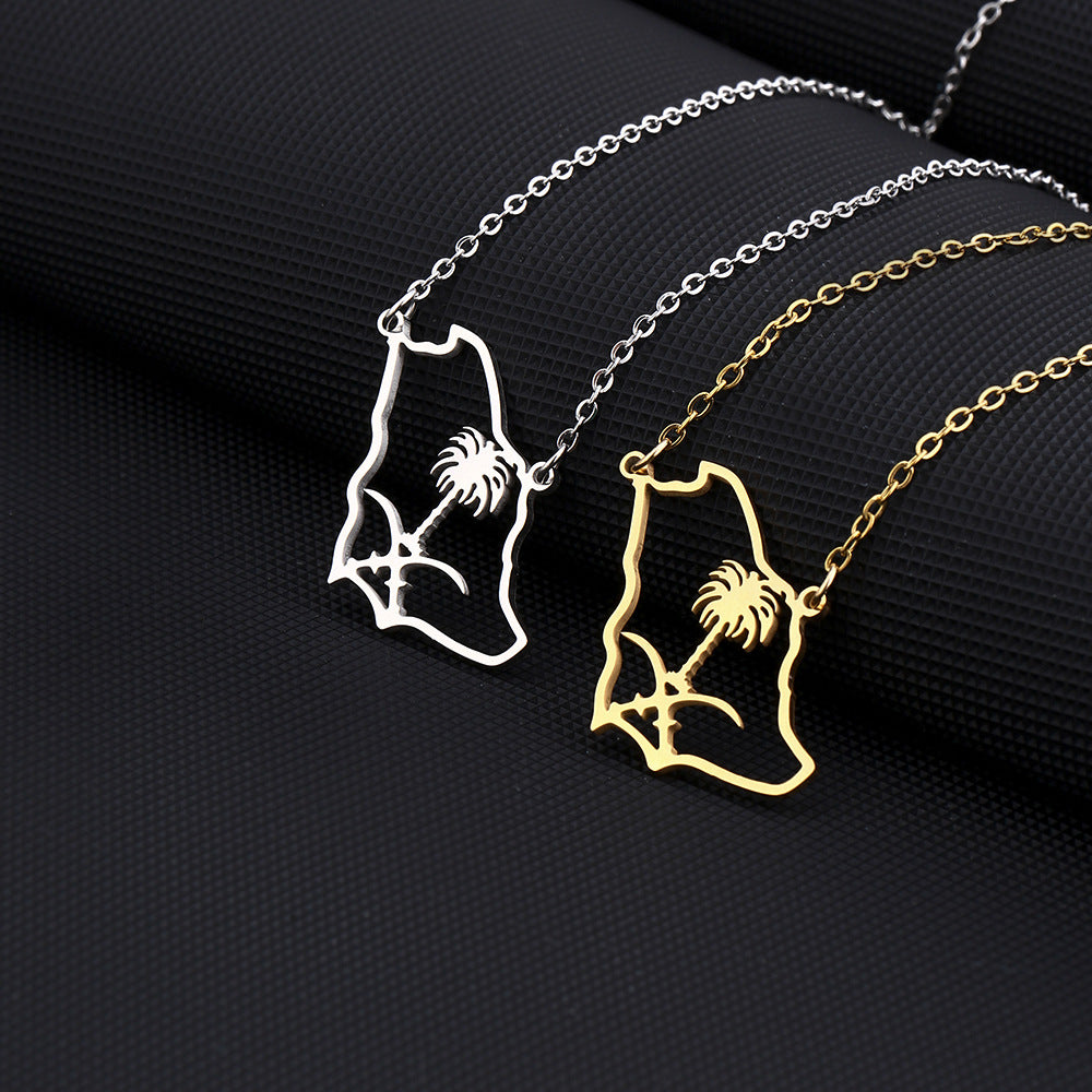 Collana con Pendente Geometrico Stile Etnico da Donna in Acciaio Inossidabile con Pendente in Acciaio al Titanio e Finitura Galvanica, Catena a O Leggera da Maglione
