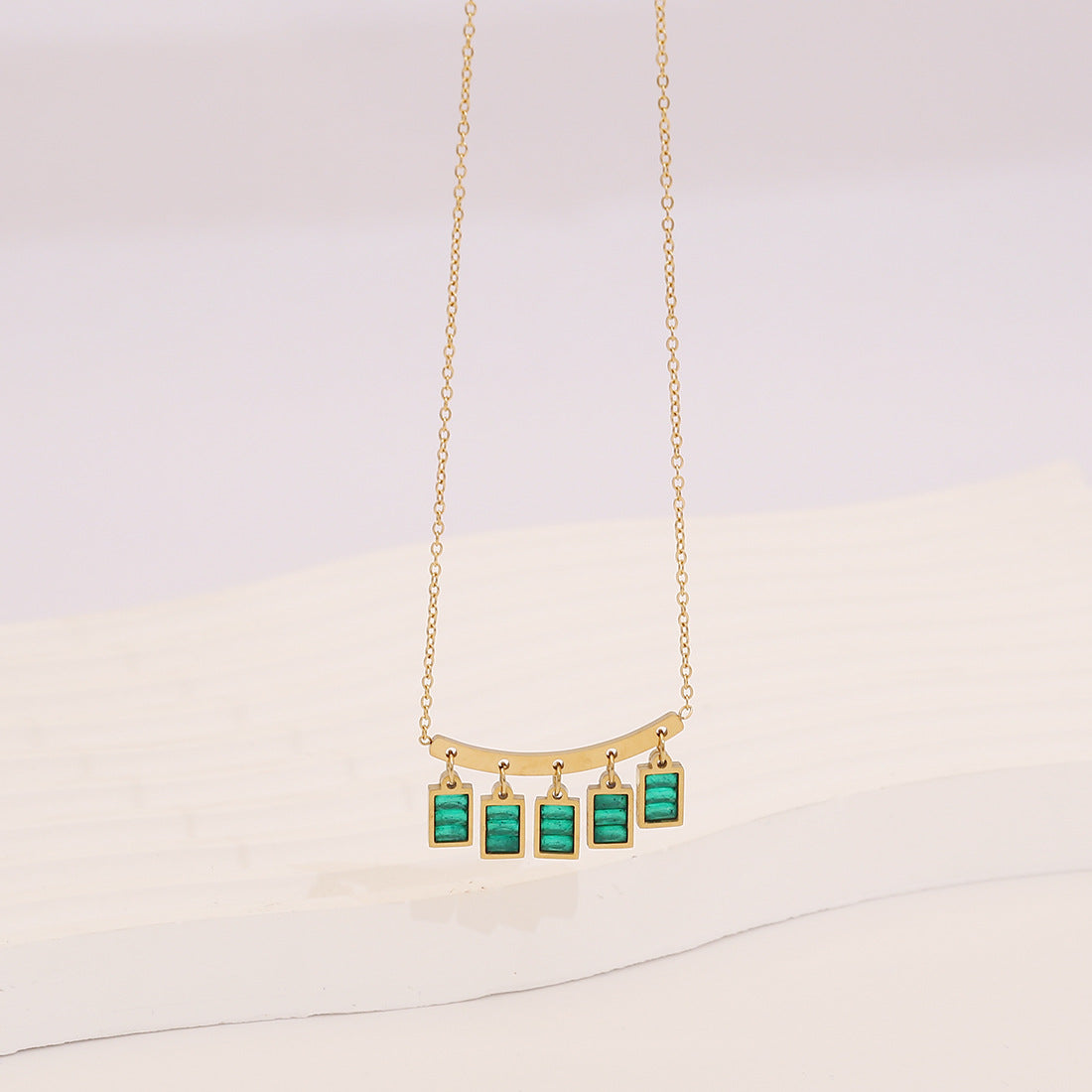 Geometric Square Glass Pendant Necklace in Stainless Steel with Plated Finish for Women