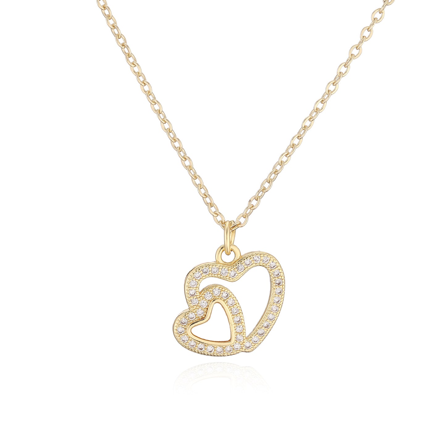 Elegant 18K Gold Plated Brass Heart Necklace with Cubic Zirconia