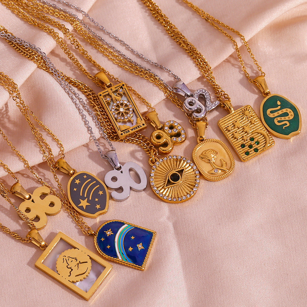 Collana Pendente Geometrica Minimalista da Donna in Acciaio Inox con Placcatura in Oro 18K e Finitura Smaltata