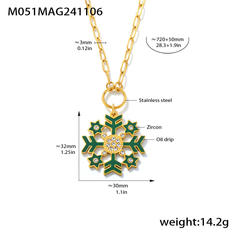 Collana con ciondolo di lusso a forma di ruota panoramica geometrica con zirconi e dettagli in smalto su catena in acciaio inossidabile da donna
