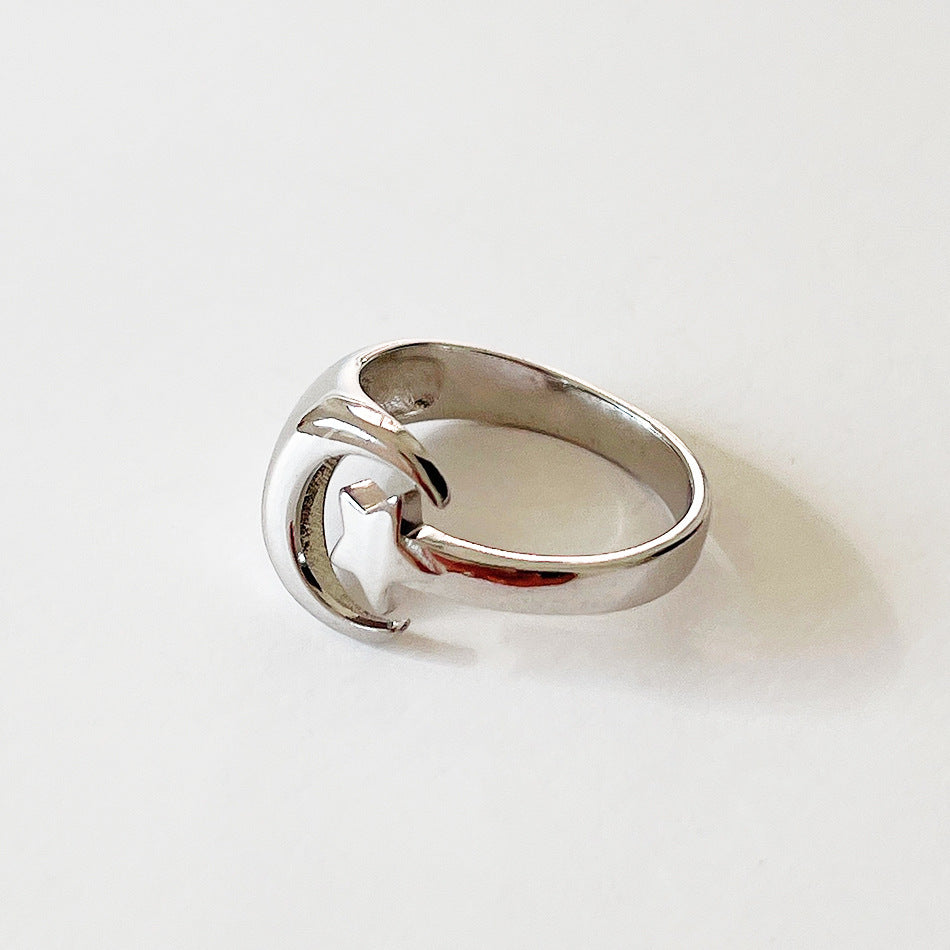 Anillo minimalista de plata de ley 925 con diseño de corazón, estrella y luna para mujer