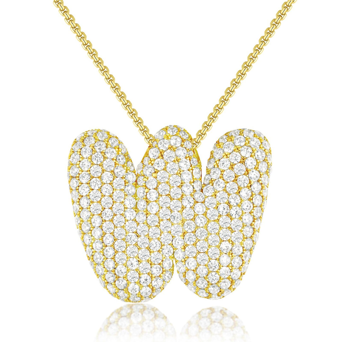 Luxury Elegant Gold Silver Plated Brass Letter Pendant Necklace with Cubic Zirconia for Women