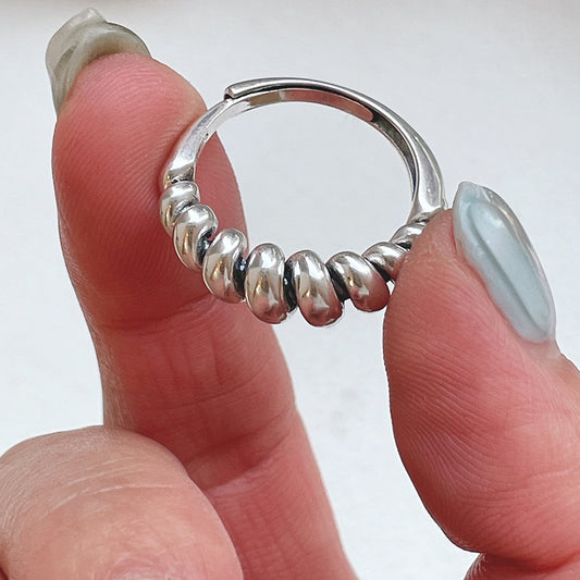 Anillo ajustable anudado de plata de ley 925 con forma de onda vintage francés para mujer