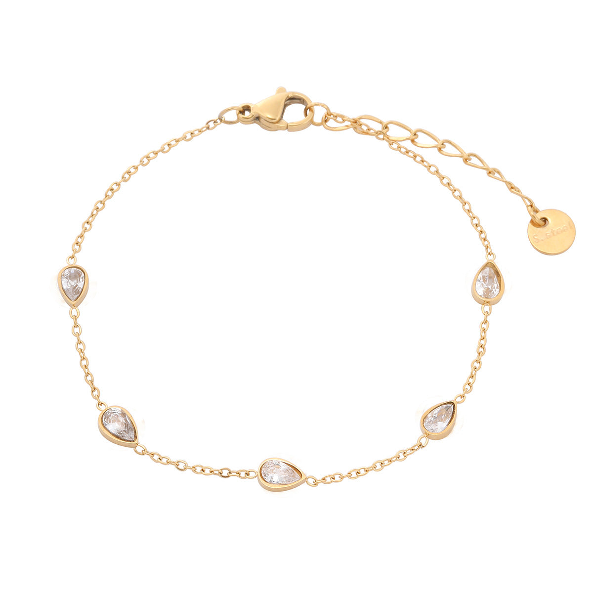 Fashion Minimalist 18K Gold Plated Titanium Steel Water Drop Rhinestone Bracelet for Women