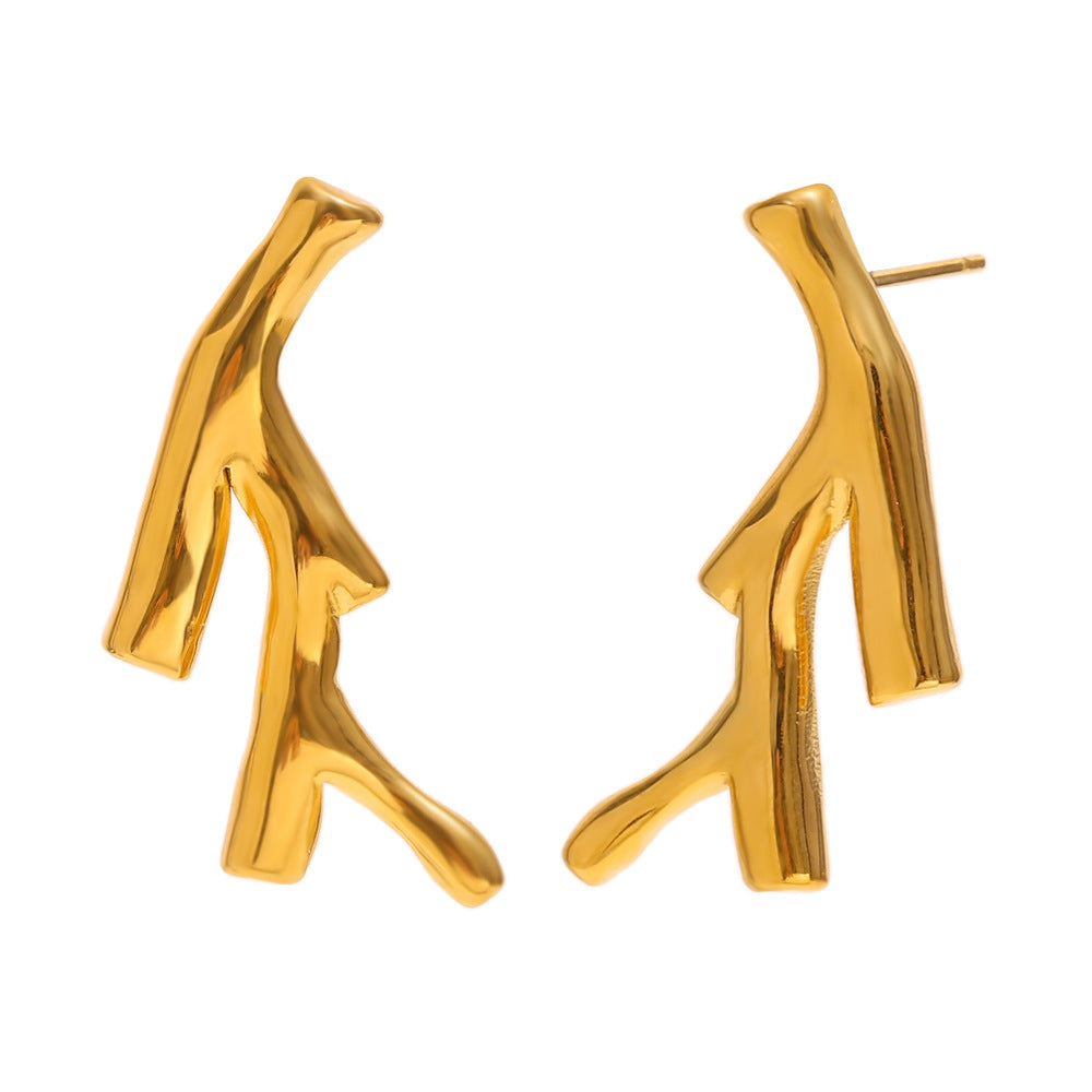 Minimalist Geometric Stainless Steel Ear Studs with 18K Gold Plating for Women