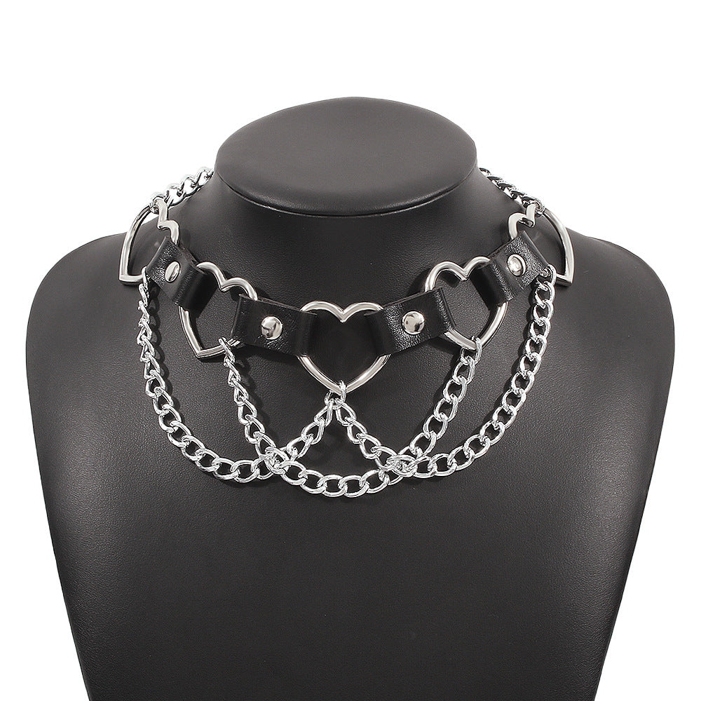 Collana girocollo in pelle geometrica minimalista spigolosa con fibbia in metallo da donna