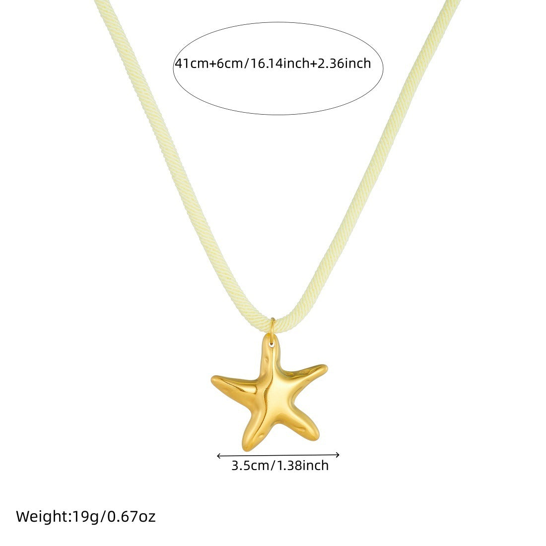 Milky White Textured Rope Chain Starfish Pendant Gold Plated Stainless Steel Necklace