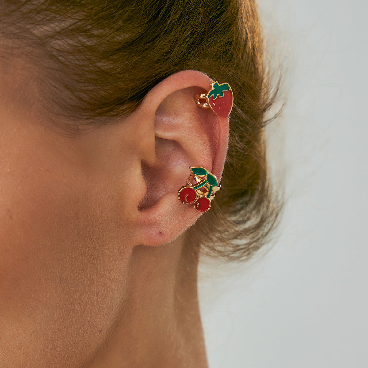 Sweet Cartoon Strawberry Drip Oil Plated Alloy Geometric Earrings for Women