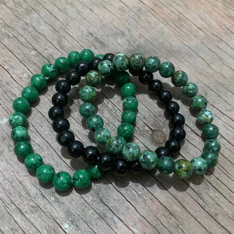 Unisex Geometric Alloy Bracelet Set with Tiger Eye, Green Aventurine and Red Agate Beads