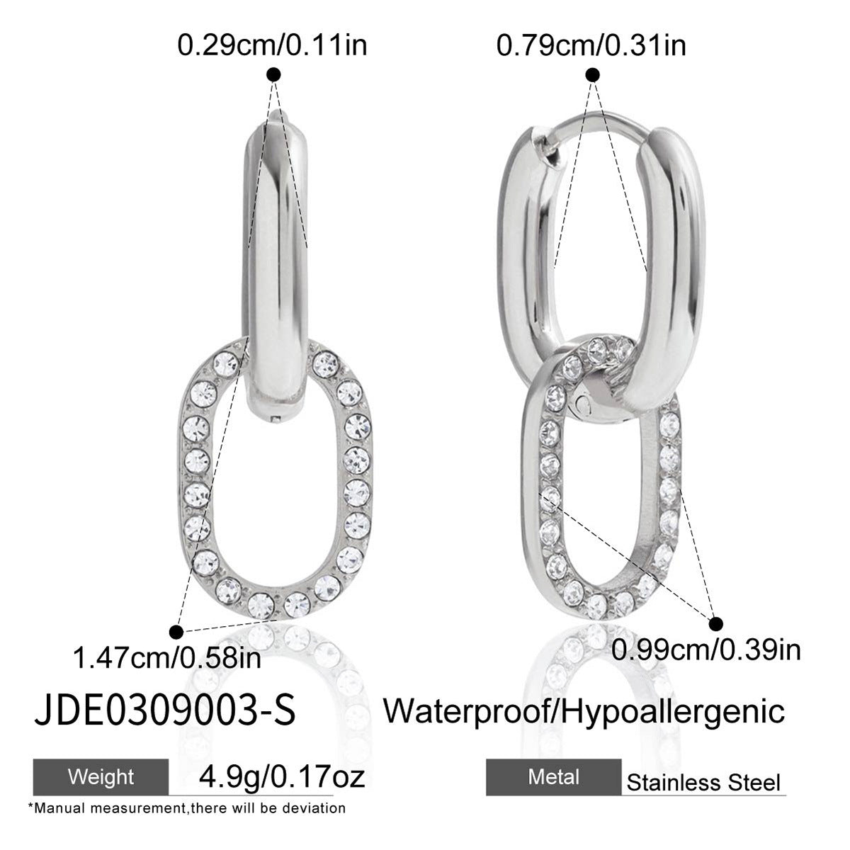Elegant Geometric Stainless Steel Cubic Zirconia C-Shape Clip-On Earrings for Women