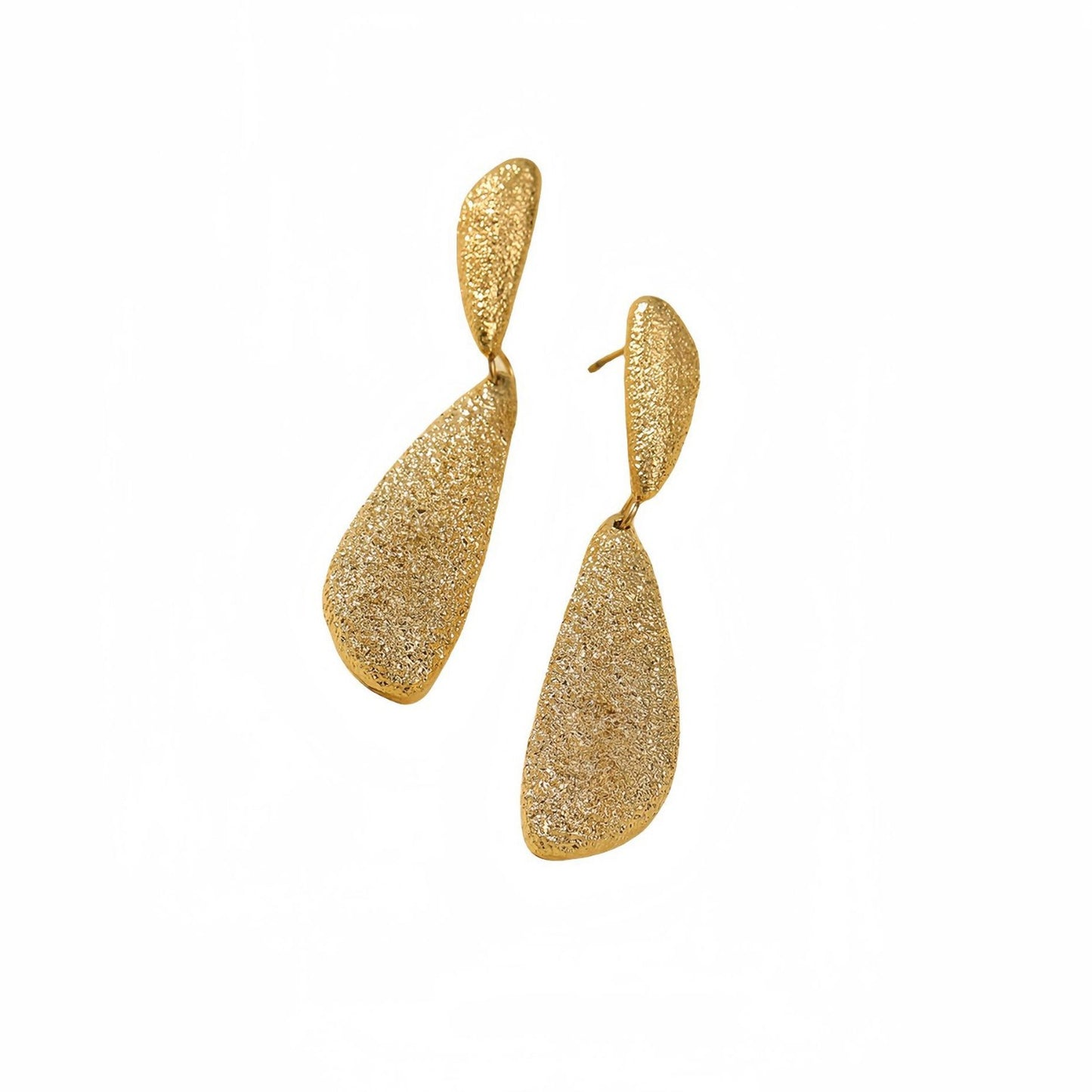 Pendientes de acero inoxidable geométricos con textura mate arrugada para mujer con acabado chapado