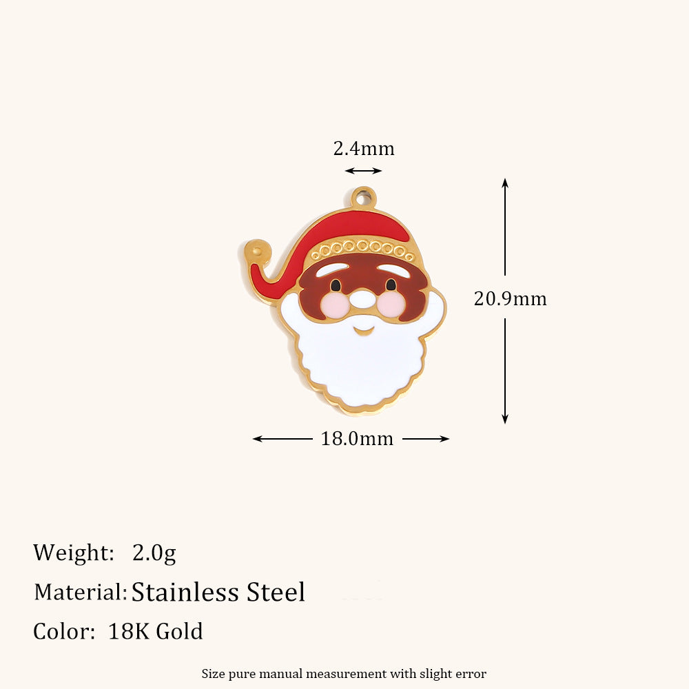 Colgante de moda con forma de corazón y copo de nieve con diseño de gorro de Papá Noel, de acero inoxidable con chapado en oro de 18 quilates para la creación de joyas DIY