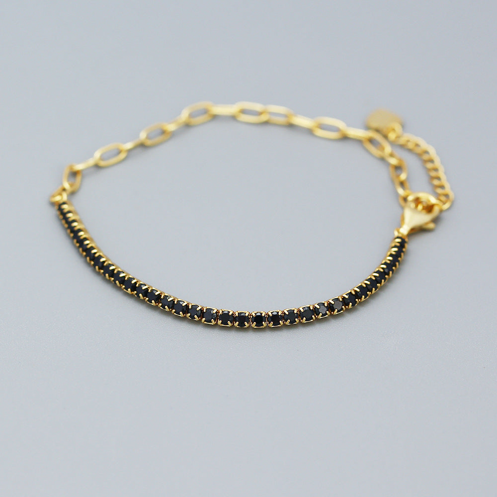 Bracciale da donna in argento sterling 925 placcato con zirconi cubici, lusso minimalista