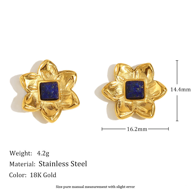 Parure Collana e Orecchini da Donna in Acciaio Inossidabile con Fiori Stile Vintage e Placcatura in Oro 18K