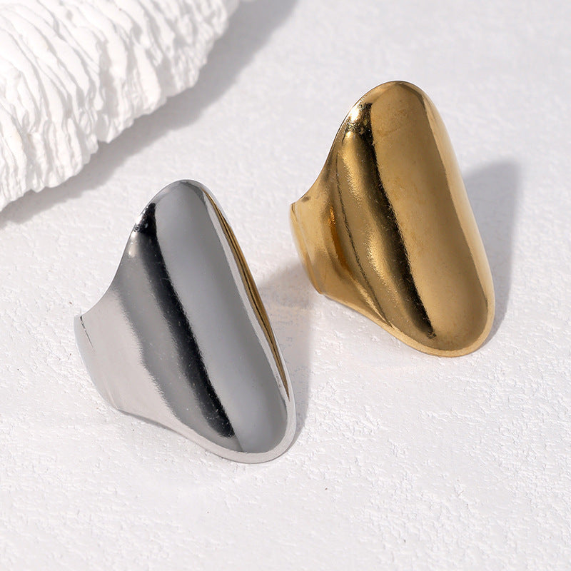 Anello Minimalista Geometrico in Acciaio Inossidabile con Placcatura in Oro 18K Fascia Aperta Regolabile da Donna