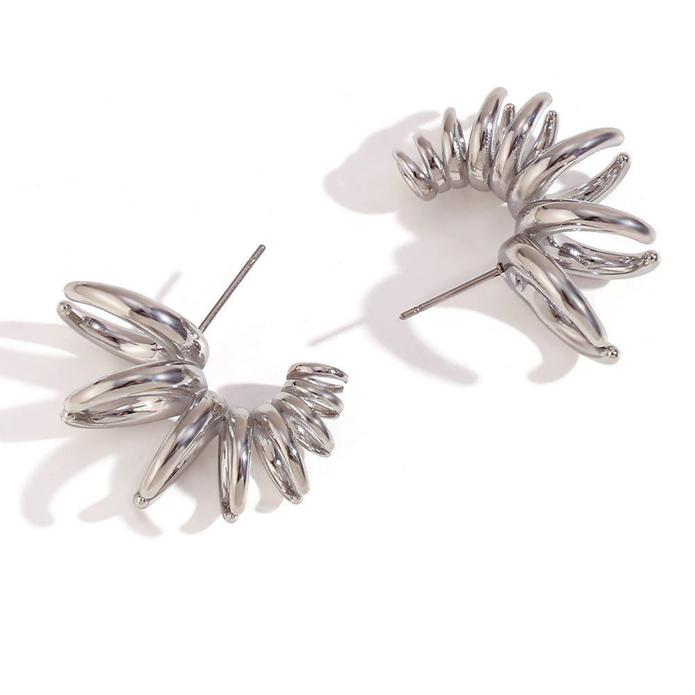 Vintage Geometric Stainless Steel Earrings with 18K Gold Plating for Women